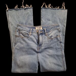 Free People We The Free Mid Rise Raw Hem Flare Jeans Light Wash 28